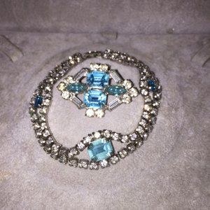 Vintage Turquoise Rhinestone Pin and Bracelet
